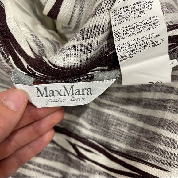 Max Mara One Button Printed Flax Linen Blazer Jacker Brown Size 2 - Picture 8 of 11